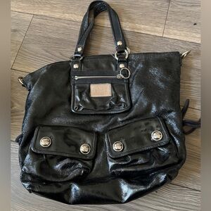 AUTH COACH POPPY GLOSSY CRINKLE PATENT LEATHER SATCHEL BAG PURSE 13869 BLACK